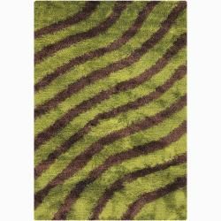 Handwoven Brown/green Striped Mandara Shag Rug (9 X 13)