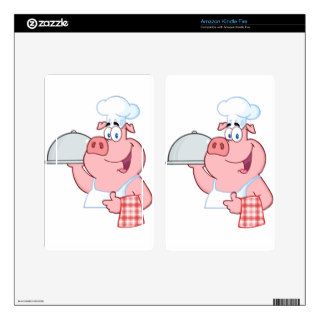 Happy Pig Chef Holding A Platter Sign Skins For Kindle Fire