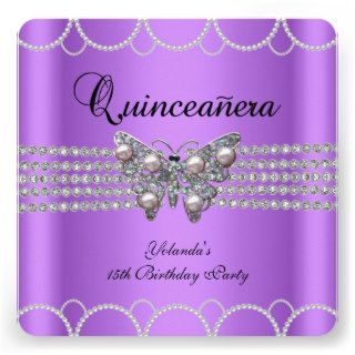 Quinceanera 15th Purple Butterfly Pearl Lace 2 Invite