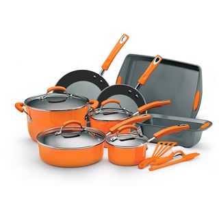 Rachael Ray Orange Hard Enamel 15 piece Cookware Set Rachael Ray Cookware Sets