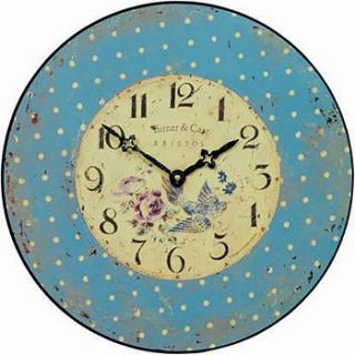 bluebird polka dot wall clock by lytton and lily vintage home & garden