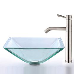 Kraus Clear Glass Aquamarine Sink And Steel Faucet