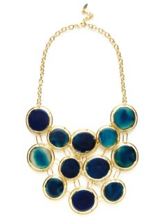 Blue Agate & Gold Cutout Disc Bib Necklace by Isharya