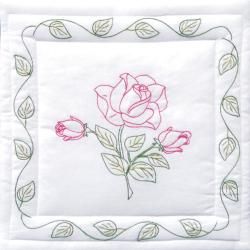 Stamped White Cotton/poly Quilt Blocks 18x18 6/pkg rose