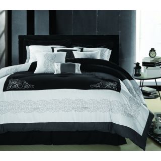 Florence Black/white 8 piece Oversized King size Comforter Set