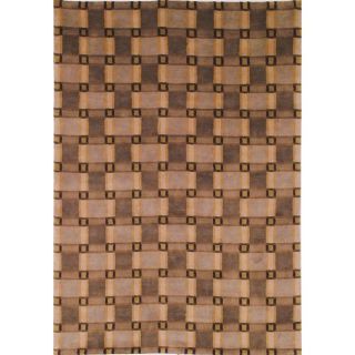 Transitional Hand knotted Lexington Plaid Beige Wool Rug (5 X 8)