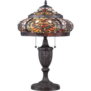 Floria Tiffany Glass Imperial Bronze Finish 2 light Table Lamp