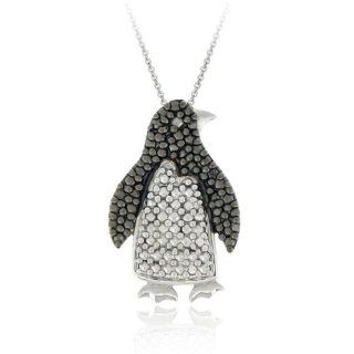 Sterling Silver Black Diamond Accent Penguin Necklace, 18 Jewelry