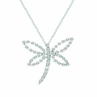 Diamond Fascination 14K White Gold Diamond Accent Dragonfly Pendant w/ 18 Inch Chain Jewelry