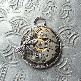 dragonfly or bee watch movement necklace by pennyfarthing designs