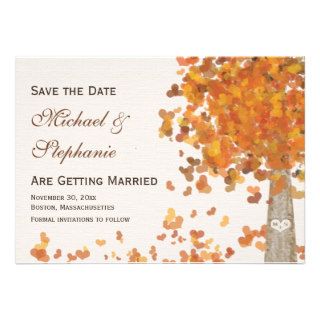 Carved Initials Tree Fall Save the Date Wedding Personalized Announcements