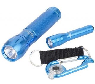 Sharper Image 3 Piece LED Flashlight & Carabiner Clip Light Set —
