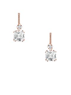 Rose Gold & CZ Square Drop Earrings by Genevive Jewelry