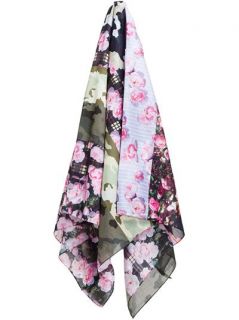 Givenchy Abstract Floral And Camouflage Cotton blend Scarf   Browns