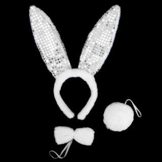 SeasonsTrading White Plush Sequin Bunny Ears Costume Set ~ Halloween Rabbit Kit Toys & Games