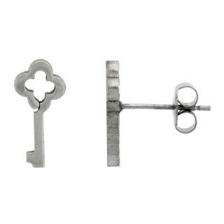 Small Stainless Steel Antique Key Stud Earrings, 1/2 inch High Jewelry