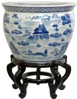 Shop Oriental Furniture Ming Era Export Design, 20 Inch Blue and White Porcelain Fishbowl, Asian Landscape Pattern, Stand Not Included at the  Home Dcor Store. Find the latest styles with the lowest prices from ORIENTAL FURNITURE