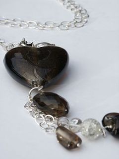 silver and smokey quartz heart necklace by luca & amelie