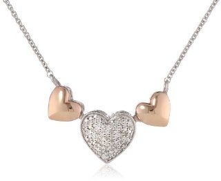 14k Rose Gold Plated Sterling Silver Diamond Heart Pendant Necklace (1/10 cttw, I J Color, I2 I3 Clarity), 18" Jewelry