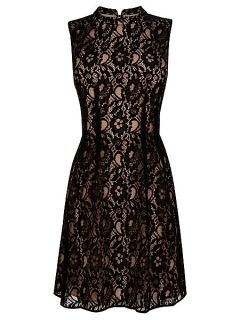 Oasis High neck lace dress Black