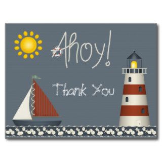 Ahoy Sail Boat & Lighthouse Thank You Postcard