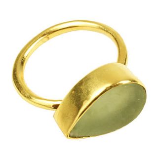 gold plate and prehnite tear drop ring by flora bee