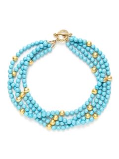 Turquoise & Gold Multi Strand Necklace by KEP