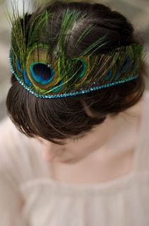 peacock feather tiara with crystal edge by holly young headwear
