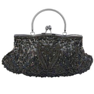 Ecosusi Antique Floral Seed Bead Sequin Soft Clutch Evening Bag with Shoulder Chain (Gold) Shoes