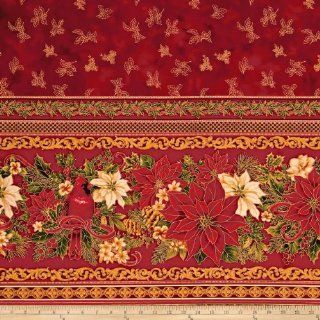 Holiday Flourish 6 Tabletop 58'' Wide Metallic Crimson Fabric
