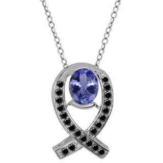 1.60 Ct Oval Blue Tanzanite Black Diamond 14K White Gold Pendant Jewelry