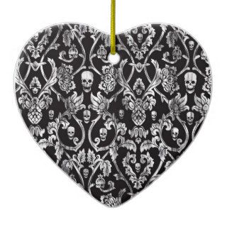 Black and white distressed skull damask. christmas tree ornaments
