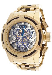 Invicta 13758  Watches,Mens Reserve Mechanical Chronograph White skeletonize Dial 18K Gold Plated Stainless Steel, Chronograph Invicta Mechanical Watches