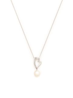White Gold, Pearl, & Diamond Heart Pendant Necklace by Tara Pearls