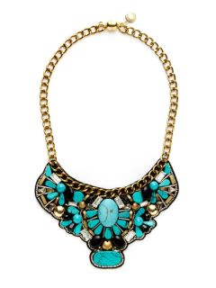Turquoise Bead Bib Necklace by Ranjana Khan
