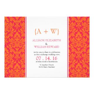 Pink and Orange Monogram Damask Wedding Custom Invite