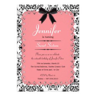 Pink Lace and Black & White Damask Sweet 16 5x7 Custom Invitation