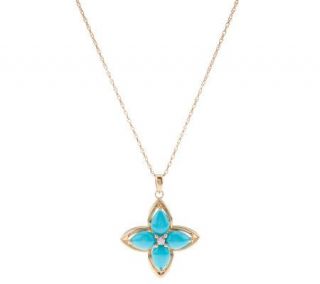 Sleeping Beauty Turquoise & Diamond Accent Cluster Pendant w/ Chain, 14K —