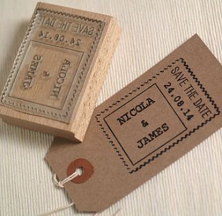 personalised 'stamp' save the date by pretty rubber stamps