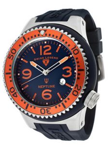 Swiss Legend 21818S F C  Watches,Mens Neptune Navy Blue Dial Orange Bezel Navy Blue Silicone, Casual Swiss Legend Quartz Watches