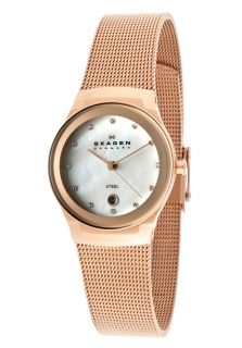 Skagen 700SRR  Watches,Womens White Mother Of Pearl Dial Rose Gold Tone Ion Plated Stainless Steel, Casual Skagen Quartz Watches