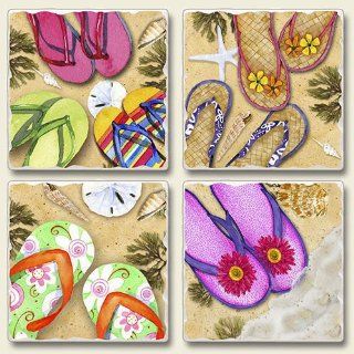 It's a Flip Flop Kind of Day Summer Fun Absorbent Coasters Set of 4 Kitchen & Dining