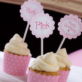 pink cupcake toppers by feather grey parties