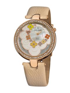 Womens Rose Gold Leather & Diamond Watch by Akribos XXIV