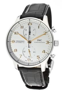 IWC IW371445  Watches,Mens Portuguese Automatic/Mechanical Chronograph Silver Dial Black Leather, Chronograph IWC Mechanical Watches