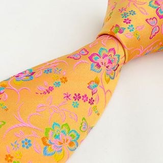 gold and multicolour floral silk tie by vava neckwear