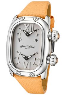 Glam Rock GR72405  Watches,Womens Monogram White Diamond Dual Time Grey Dial Peach Genuine Saffiano Leather, Casual Glam Rock Quartz Watches