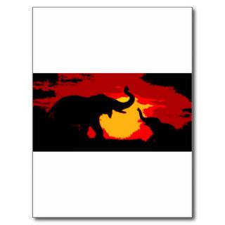 Elephant, Baby Elephant & Sunset Post Cards