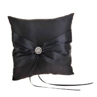 Topwedding Black Satin Ring Pillow with Bow and Rhinestones   Throw Pillows