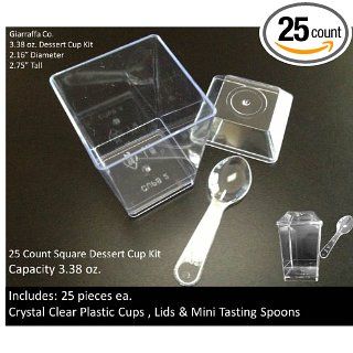 Giarraffa Co. Square Dessert Cups with Lids and Mini Tasting Spoons Included 25 Count 3.38 Oz.